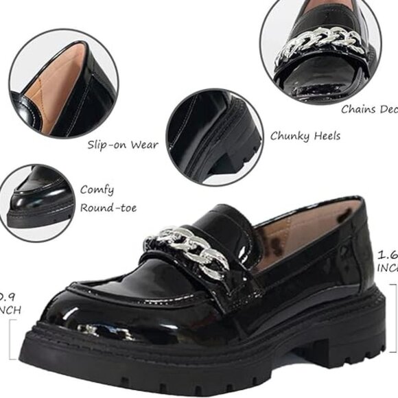 Lattelier Black Patent Platform Penny Loafers w/ Gold Chain size 6 - Picture 2 of 15